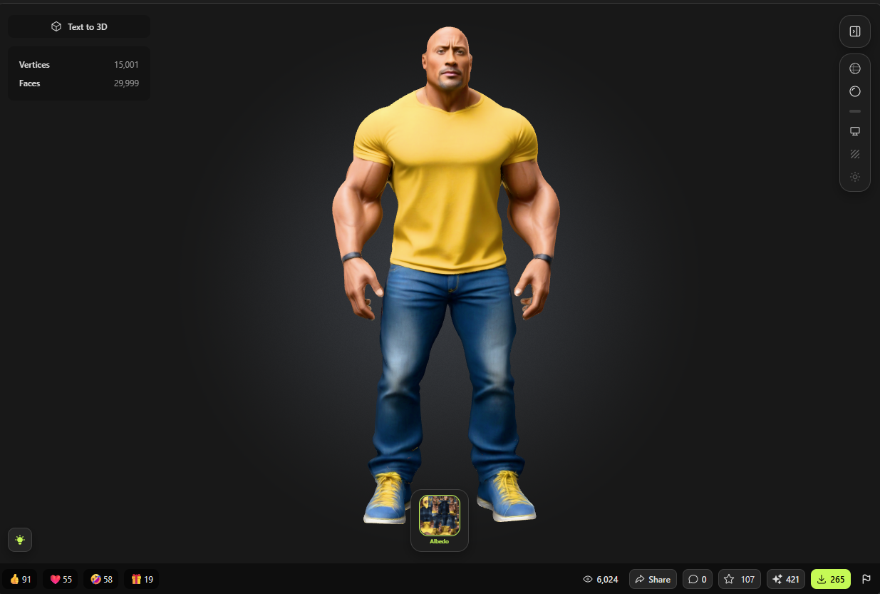 مدل سهبعدی مرد عضلانی با تیشرت زرد و شلوار جین در نمای تمامقد